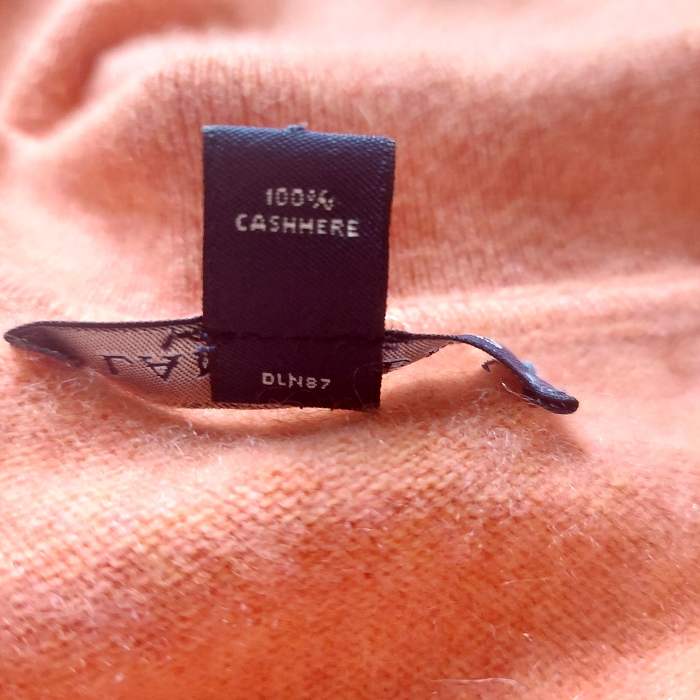 Lands' End peachy orange cashmere collar sweater size Medium - Picture 7 of 7